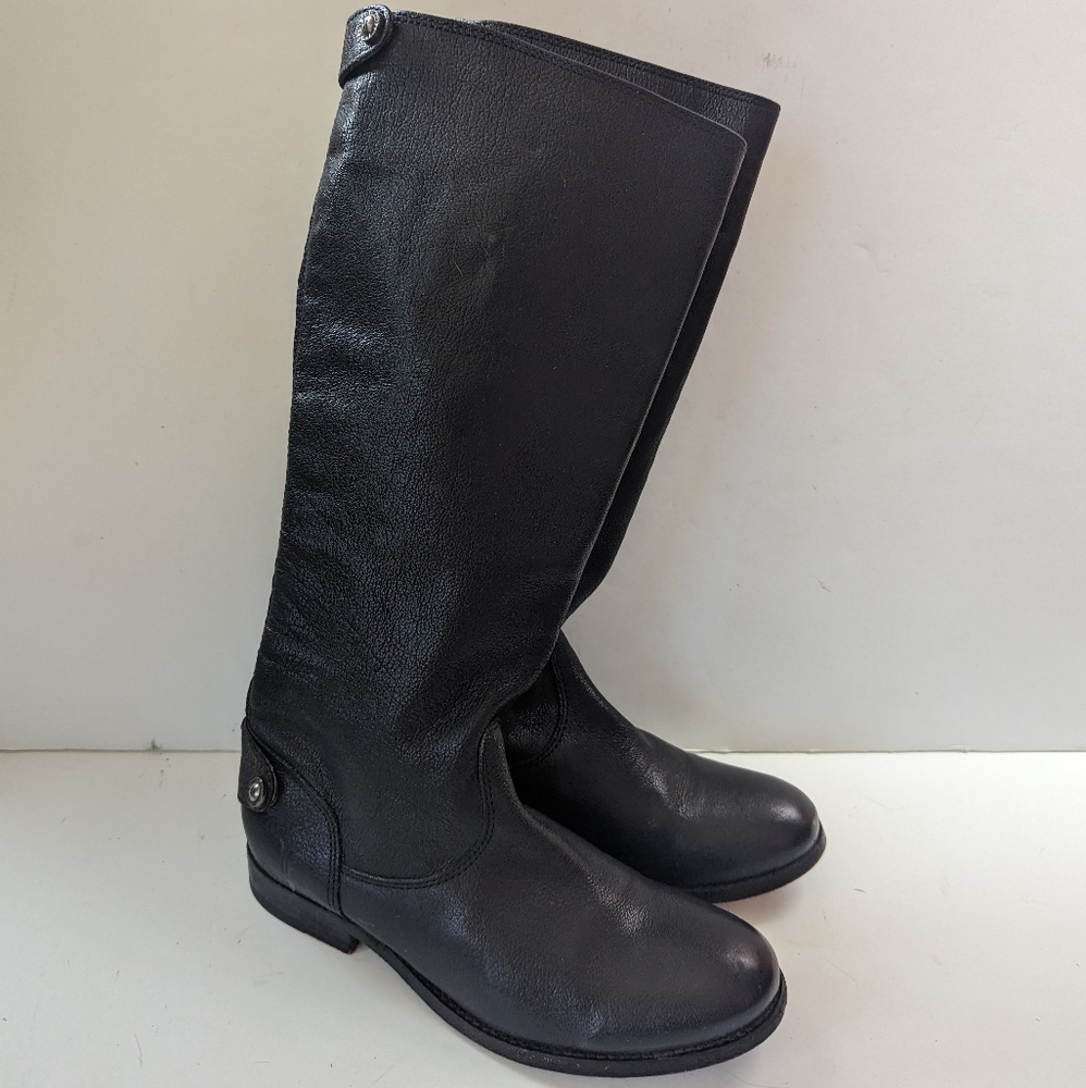 Frye Boots Women's 5.5 B Tall Black Leather back Zipper Low Heel